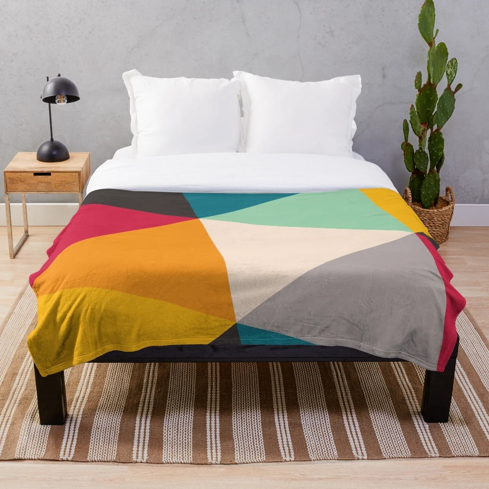 Colourful geometric triangle pattern plush blanket