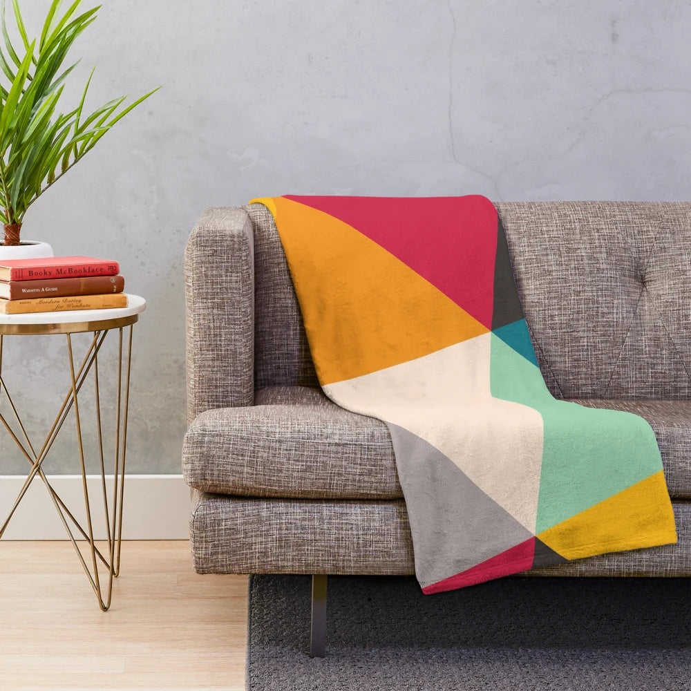 Colourful geometric triangle pattern plush blanket