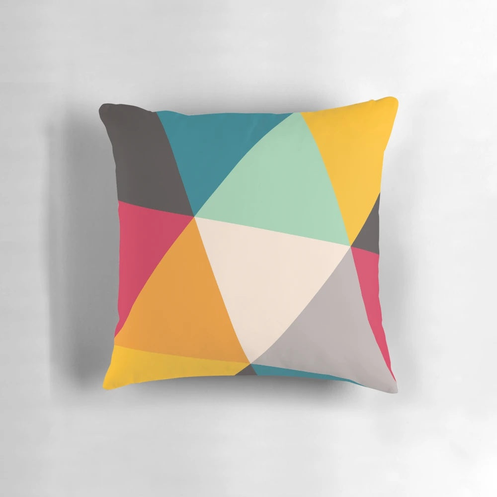 Colorful abstract geometric triangles design on a modern throw pillow