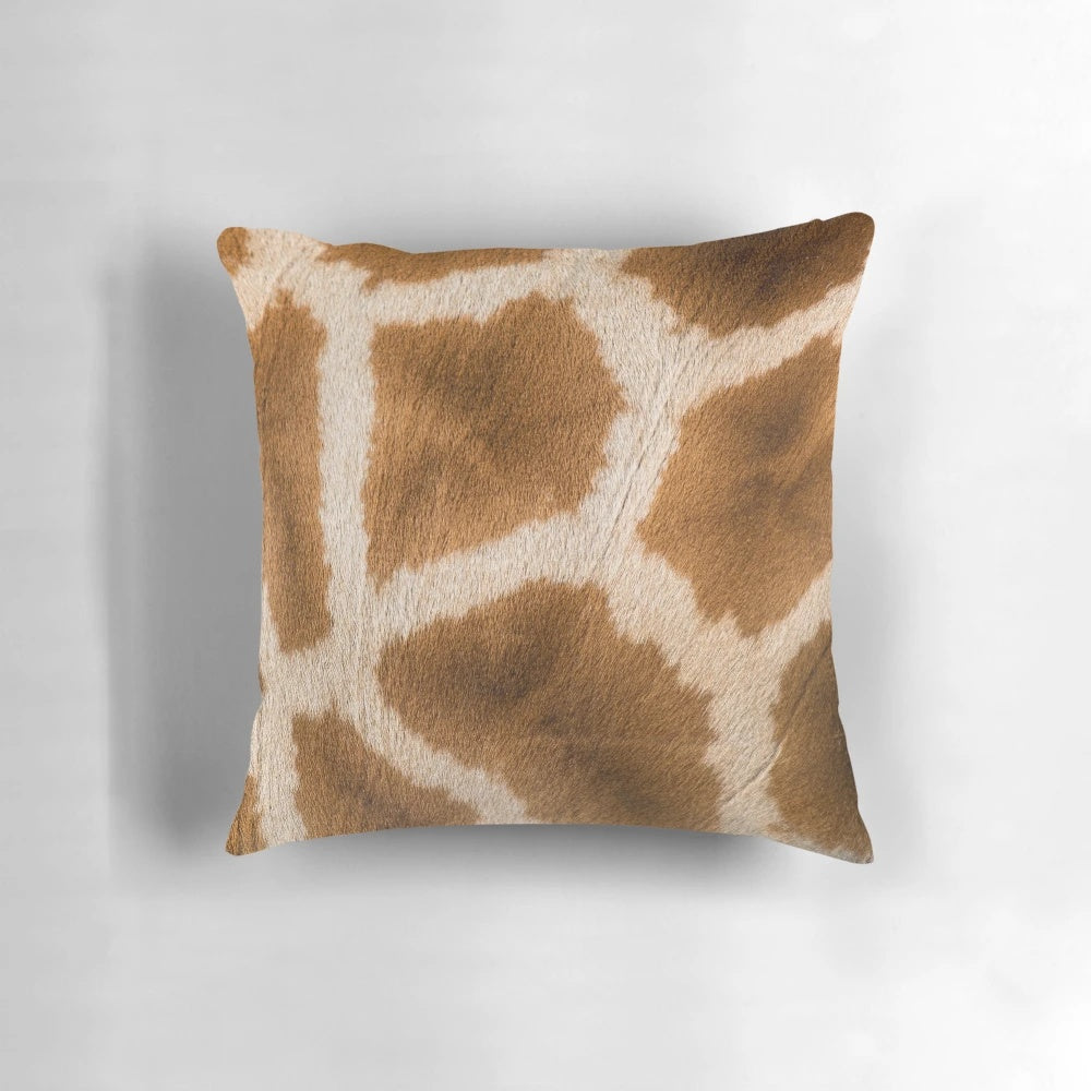 Giraffe-patterned decorative pillow with vibrant colors and African wildlife design