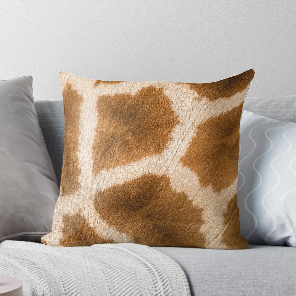 Giraffe-patterned decorative pillow with vibrant colors and African wildlife design