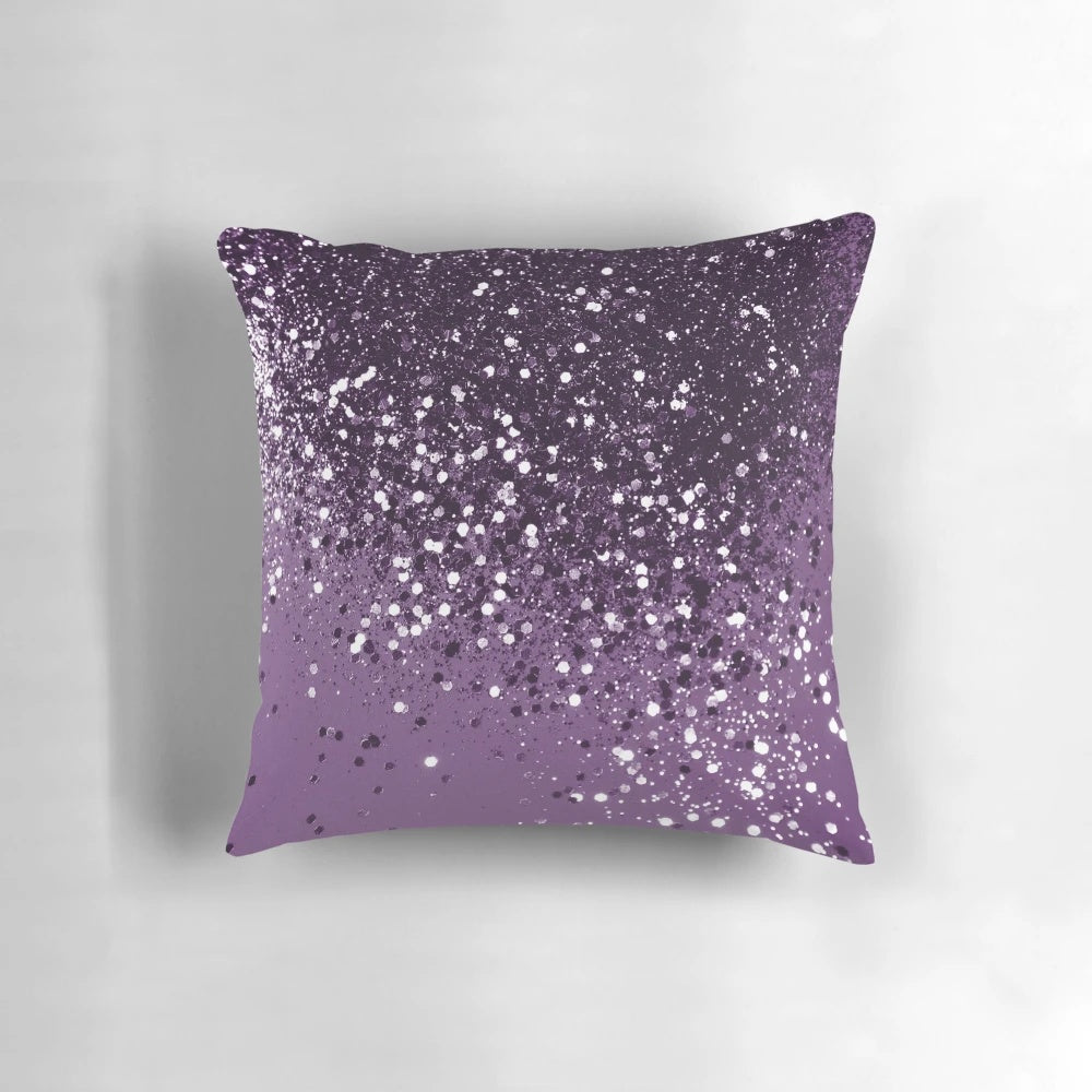Purple glam abstract pillow with textured glitter design