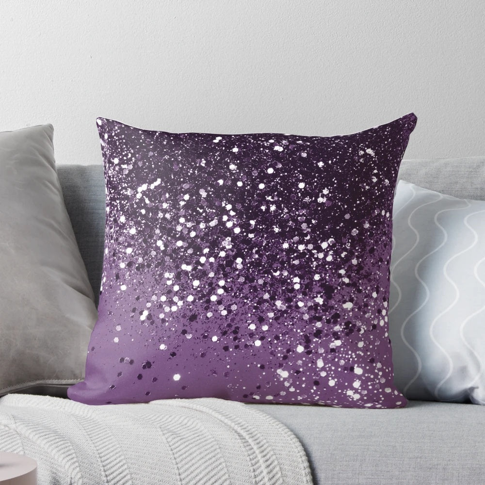 Purple glam abstract pillow with textured glitter design