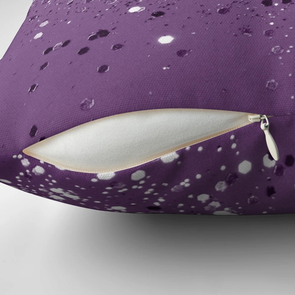 Purple glam abstract pillow with textured glitter design