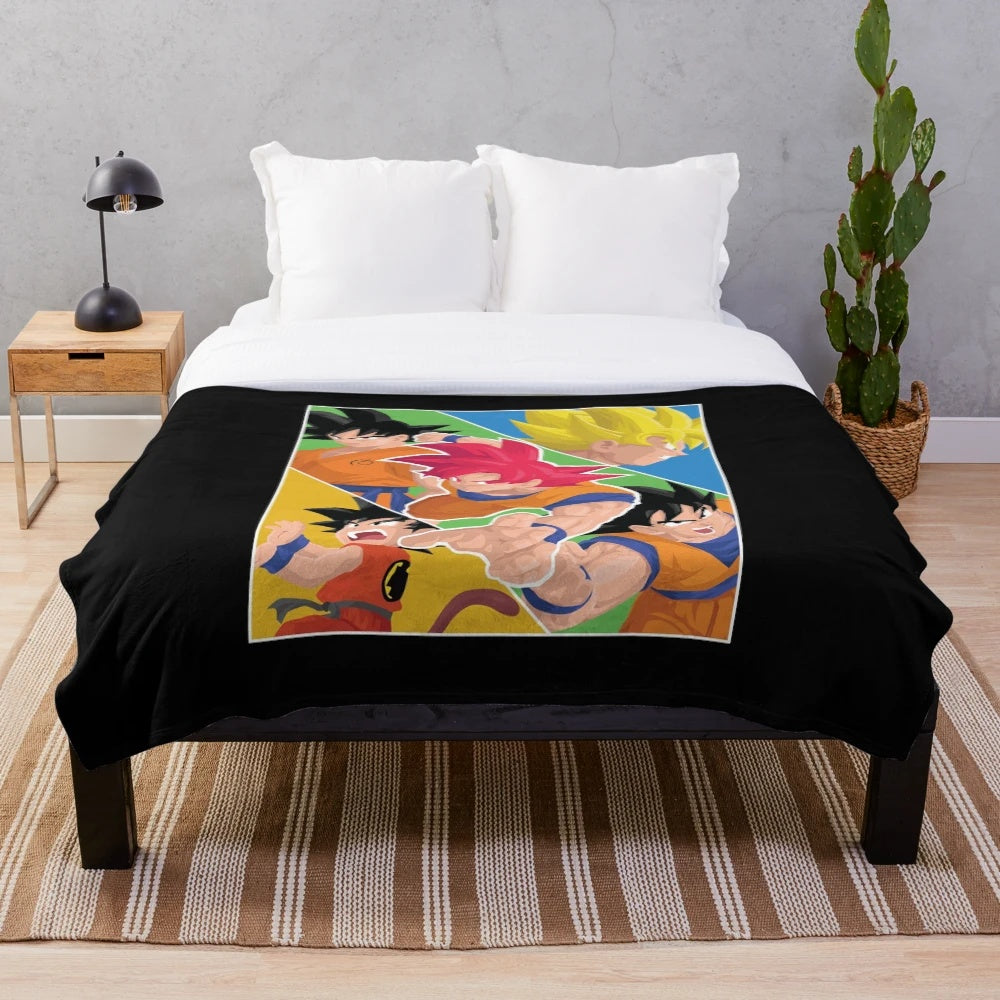 Colorful Goku plush blanket with dragon ball z vector art design