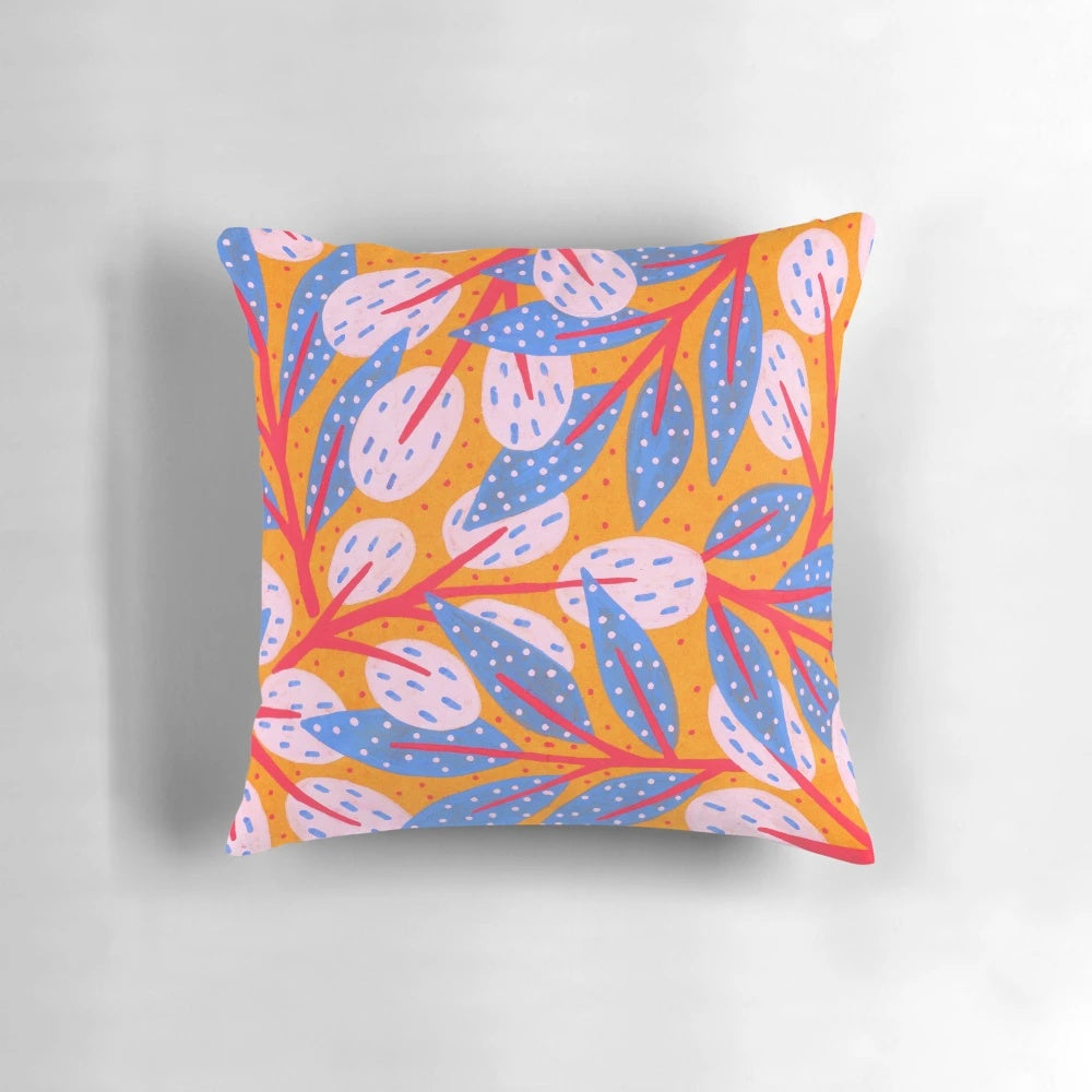 Decorative pillow with a beautiful gold sky and forest pattern