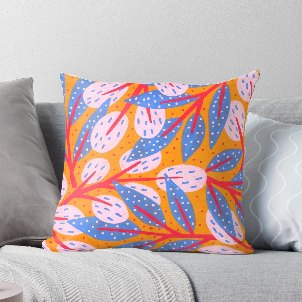 Decorative pillow with a beautiful gold sky and forest pattern