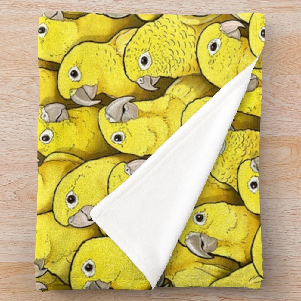 Soft and cuddly plush blanket with a vibrant golden conure parrot design
