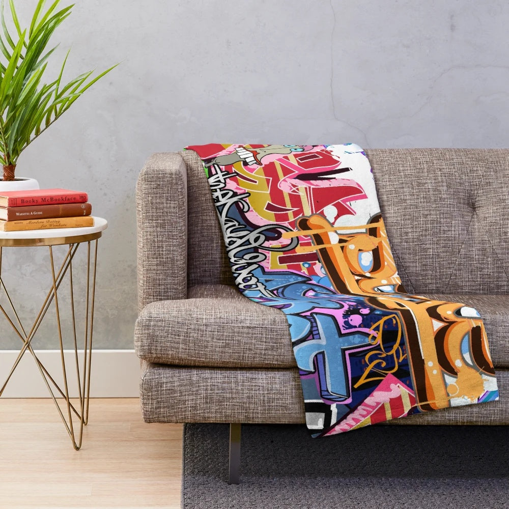 Colorful graffiti-inspired plush blanket