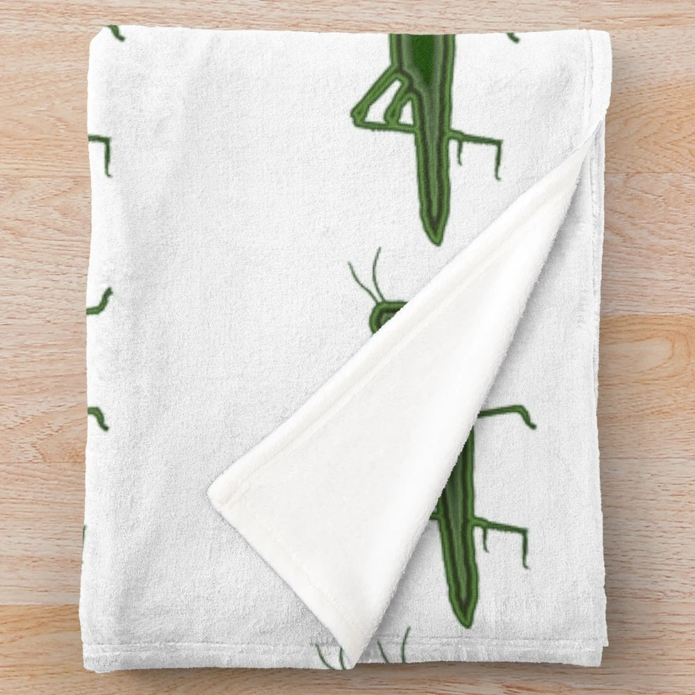 Grasshopper plush blanket with colorful nature-inspired artwork