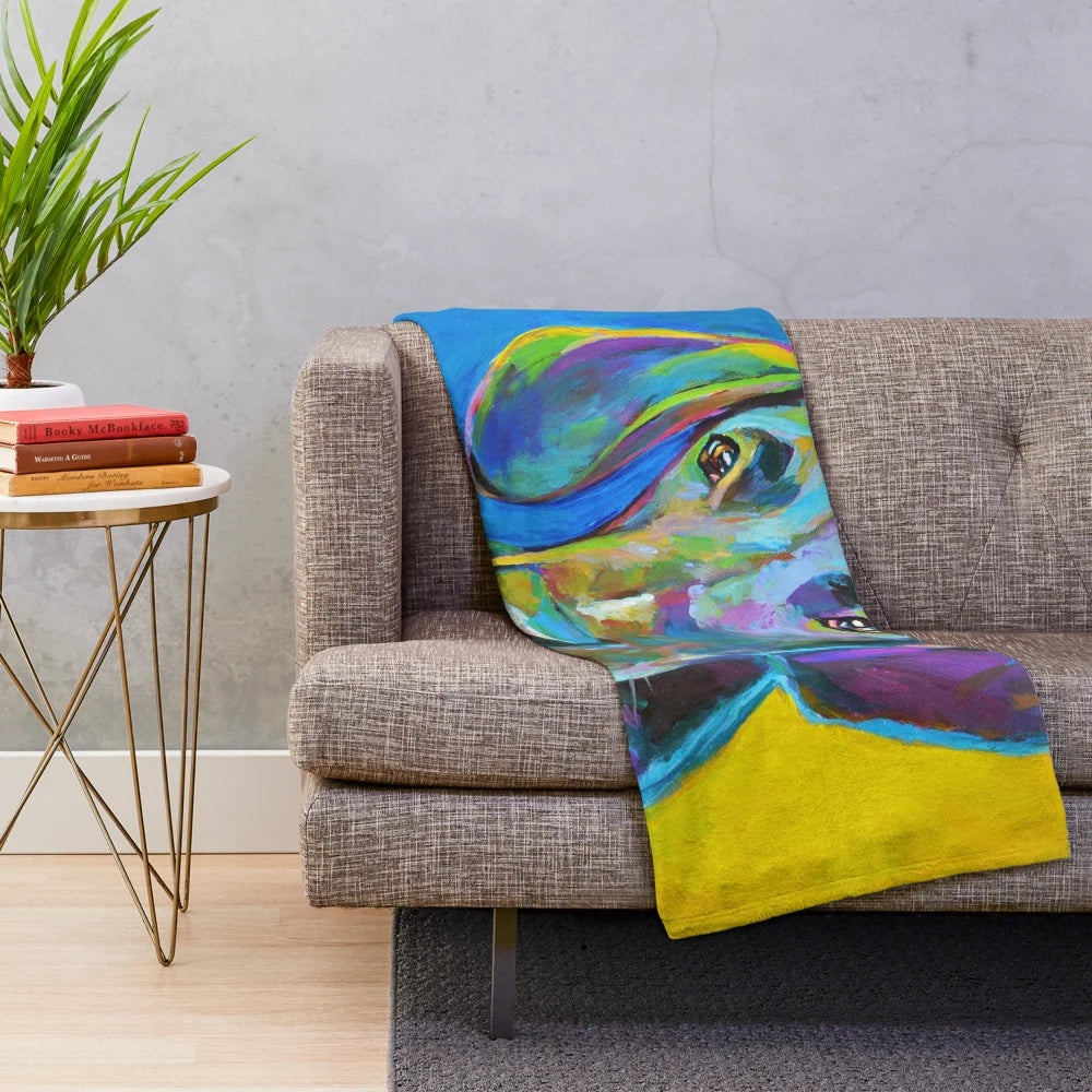 Colorful great dane painting on a plush blanket