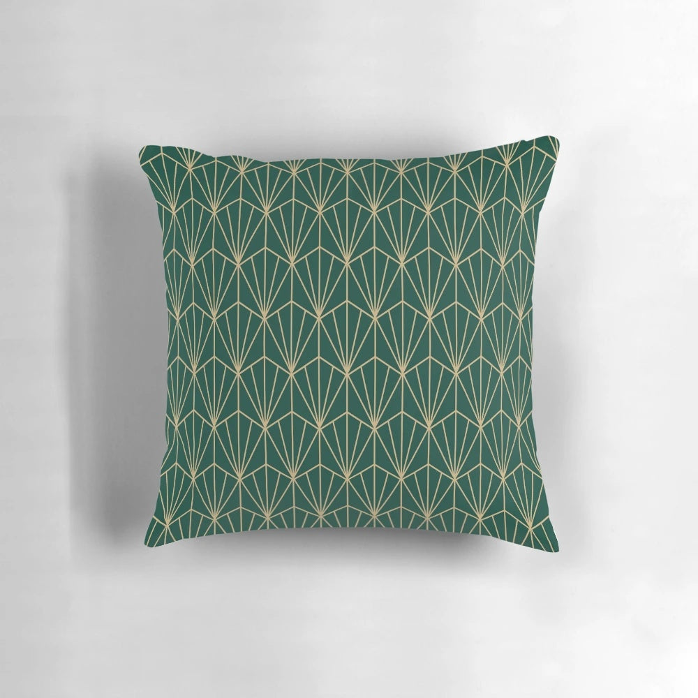 Decorative green and gold art deco pattern pillow
