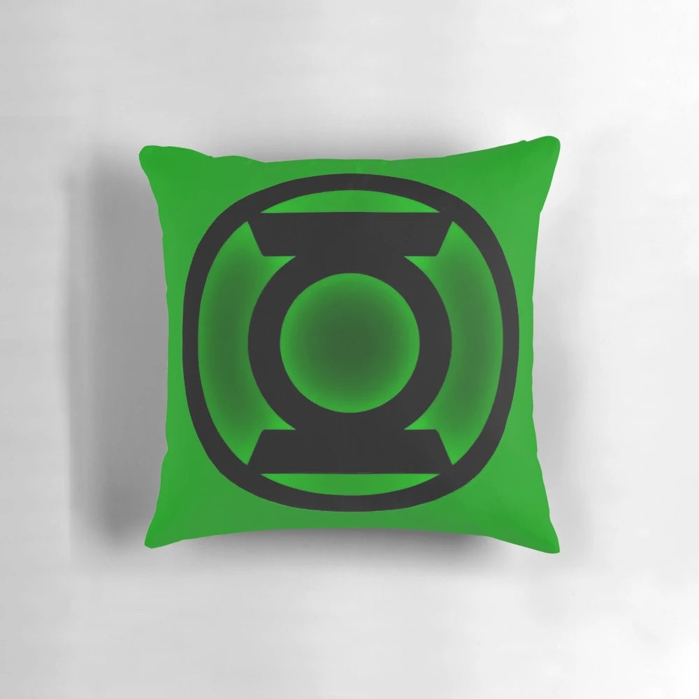 Green, humorous throw pillow with playful design