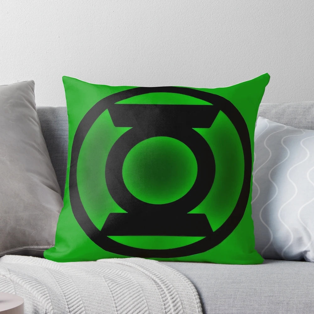 Green, humorous throw pillow with playful design