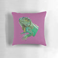 Colorful green iguana illustration on a decorative throw pillow