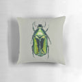 Detailed watercolor painting of a vibrant green scarab beetle