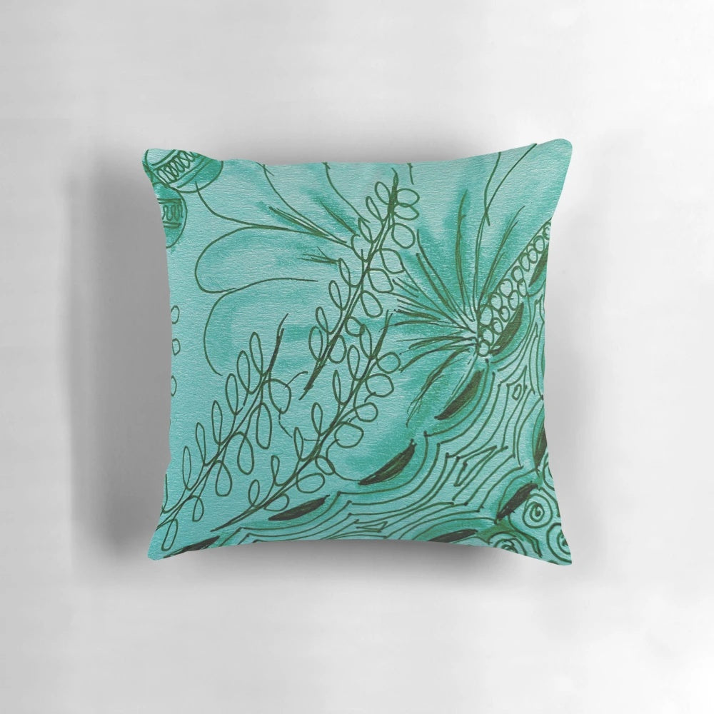 Vibrant green and white zentangle patterned decorative throw pillow
