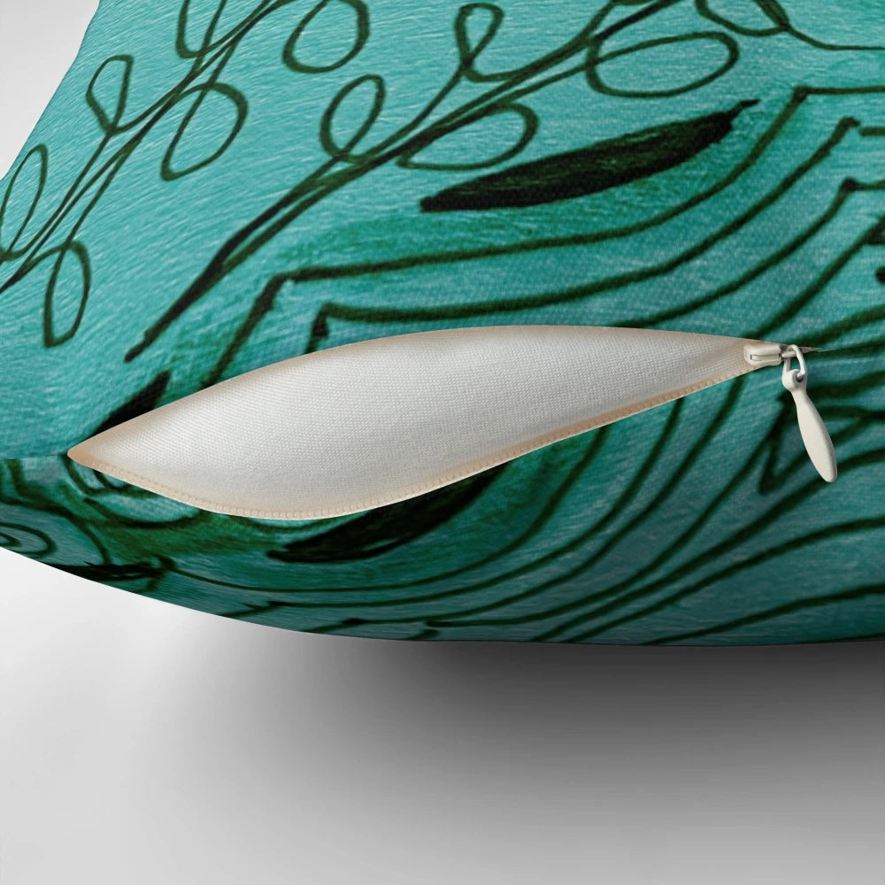 Vibrant green and white zentangle patterned decorative throw pillow