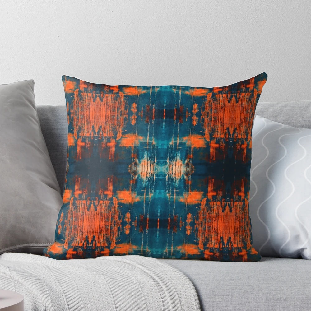 Colorful grunge abstract art print on a decorative throw pillow