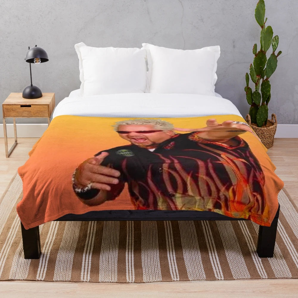 Guy Fieri inspired plush blanket with flame design