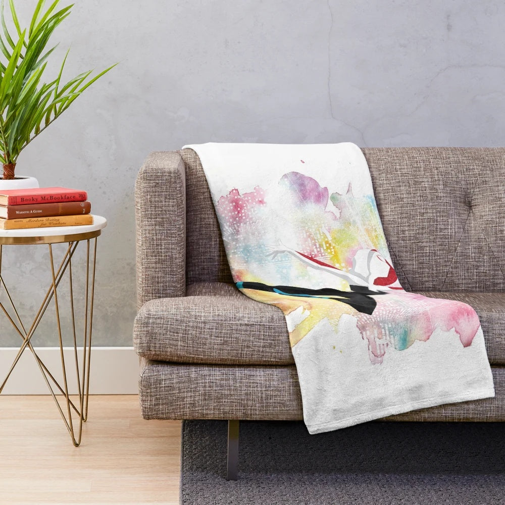 Gwen Stacy-inspired plush blanket with watercolor art and spider-girl design