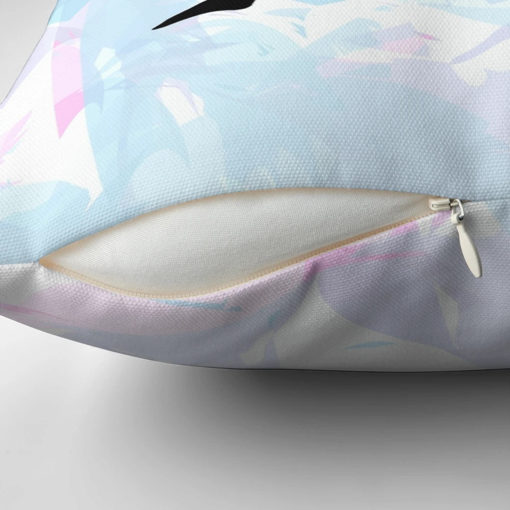 A colorful water color-style gymnastics silhouette printed on a soft throw pillow.
