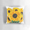 Colorful handmade throw pillow featuring a painted sunflower bouquet design in shades of yellow and green.