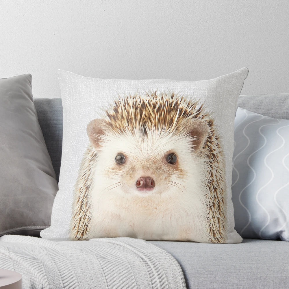 Colorful and whimsical hedgehog design on a decorative throw pillow, perfect for a modern nursery or child's room.