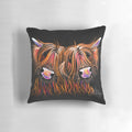 Colorful painting of a Highland cow printed on a soft, plush pillow for home decor