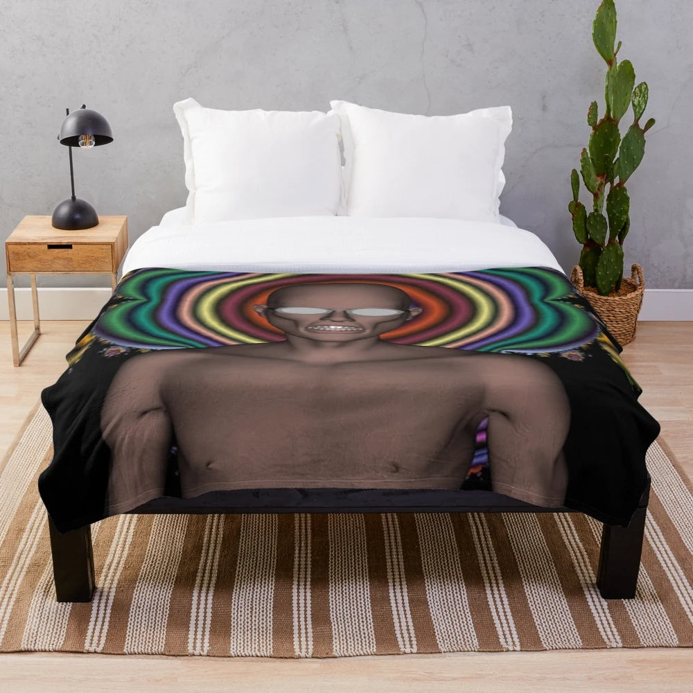 Colorful and abstract plush blanket with hippy punk design