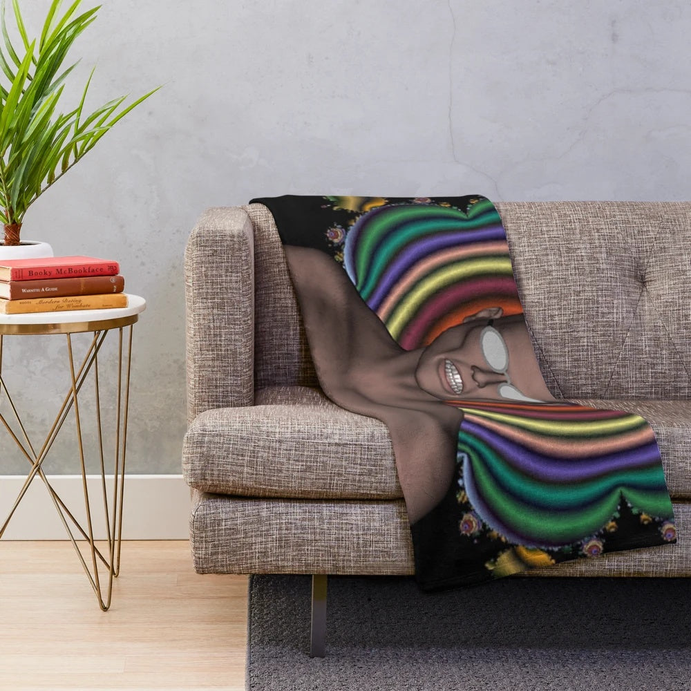 Colorful and abstract plush blanket with hippy punk design