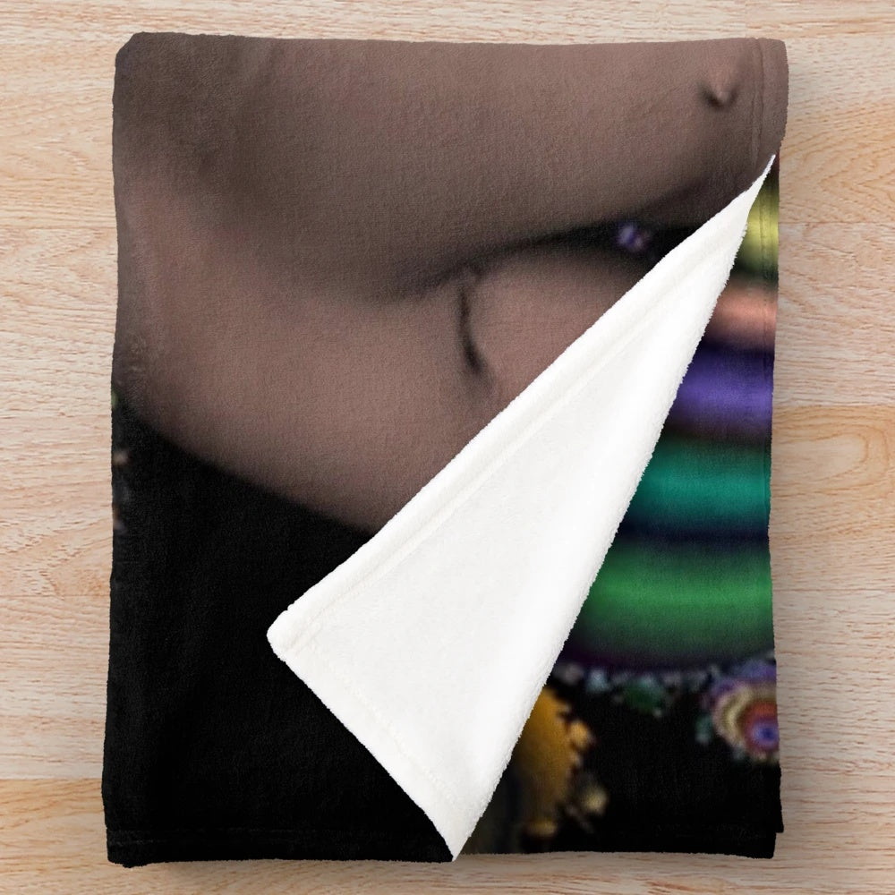 Colorful and abstract plush blanket with hippy punk design