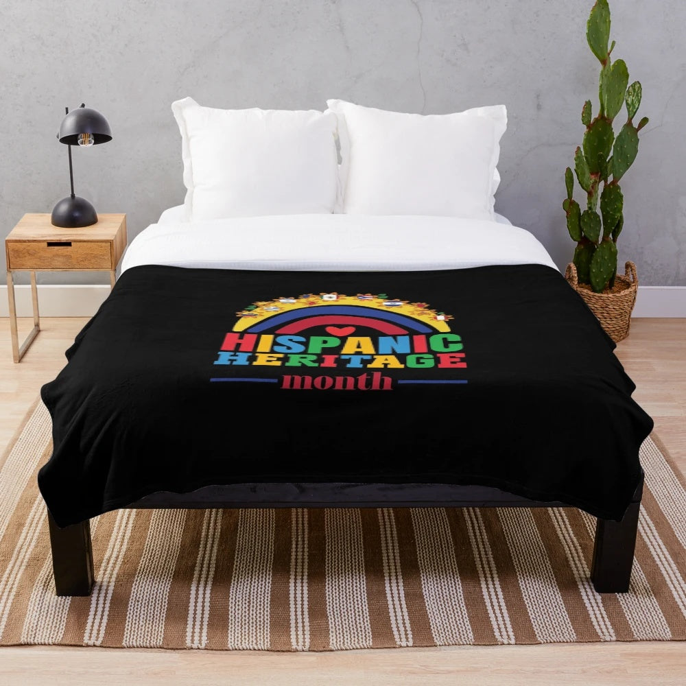 Colorful plush blanket featuring Hispanic and Latino flags for Hispanic Heritage Month