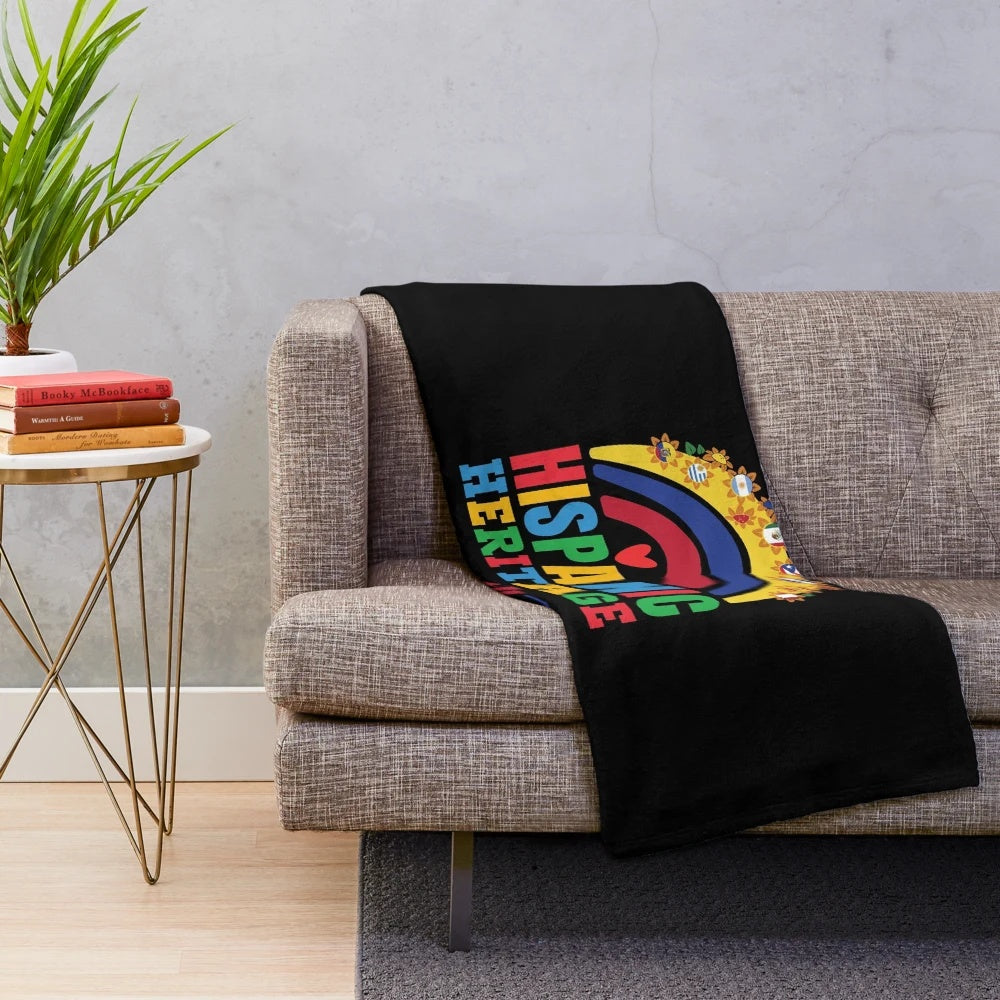 Colorful plush blanket featuring Hispanic and Latino flags for Hispanic Heritage Month