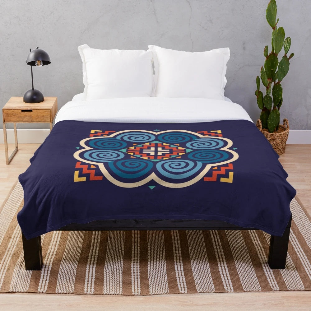 Hmong Symbol Plush Blanket - Vibrant Ethnic Textile Design