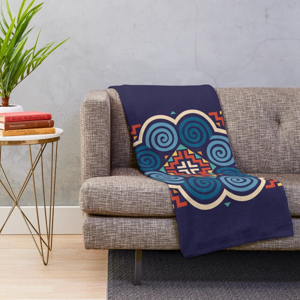 Hmong Symbol Plush Blanket - Vibrant Ethnic Textile Design