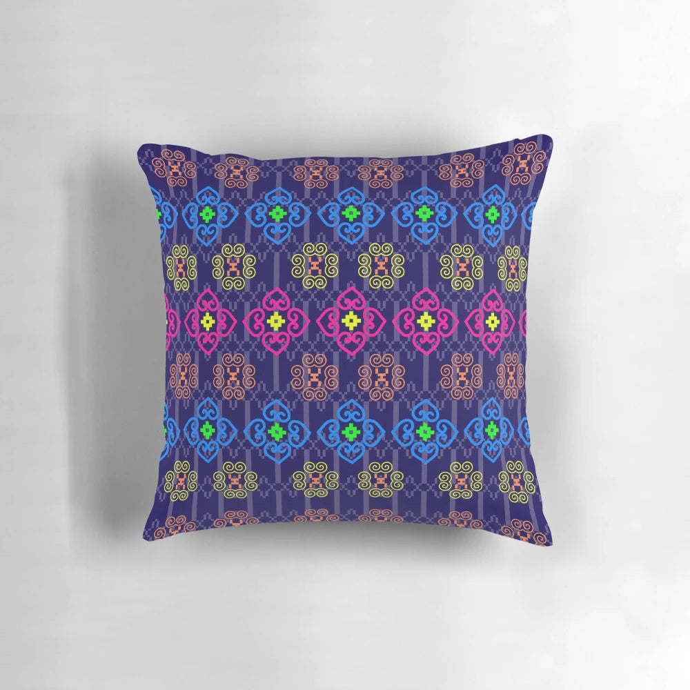 Hmong tribal patterns pillow with vibrant nature-inspired abstract designs