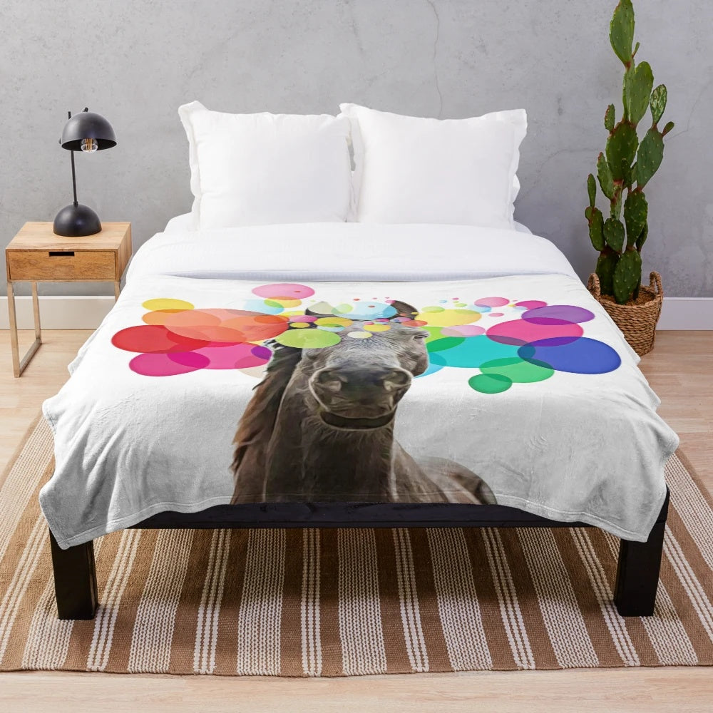 Colorful horse pop art design on a soft, plush blanket