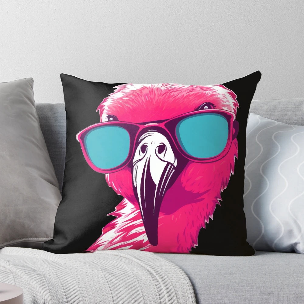 Vibrant hot pink flamingo throw pillow with a stylish, aesthetic design for modern home decor.