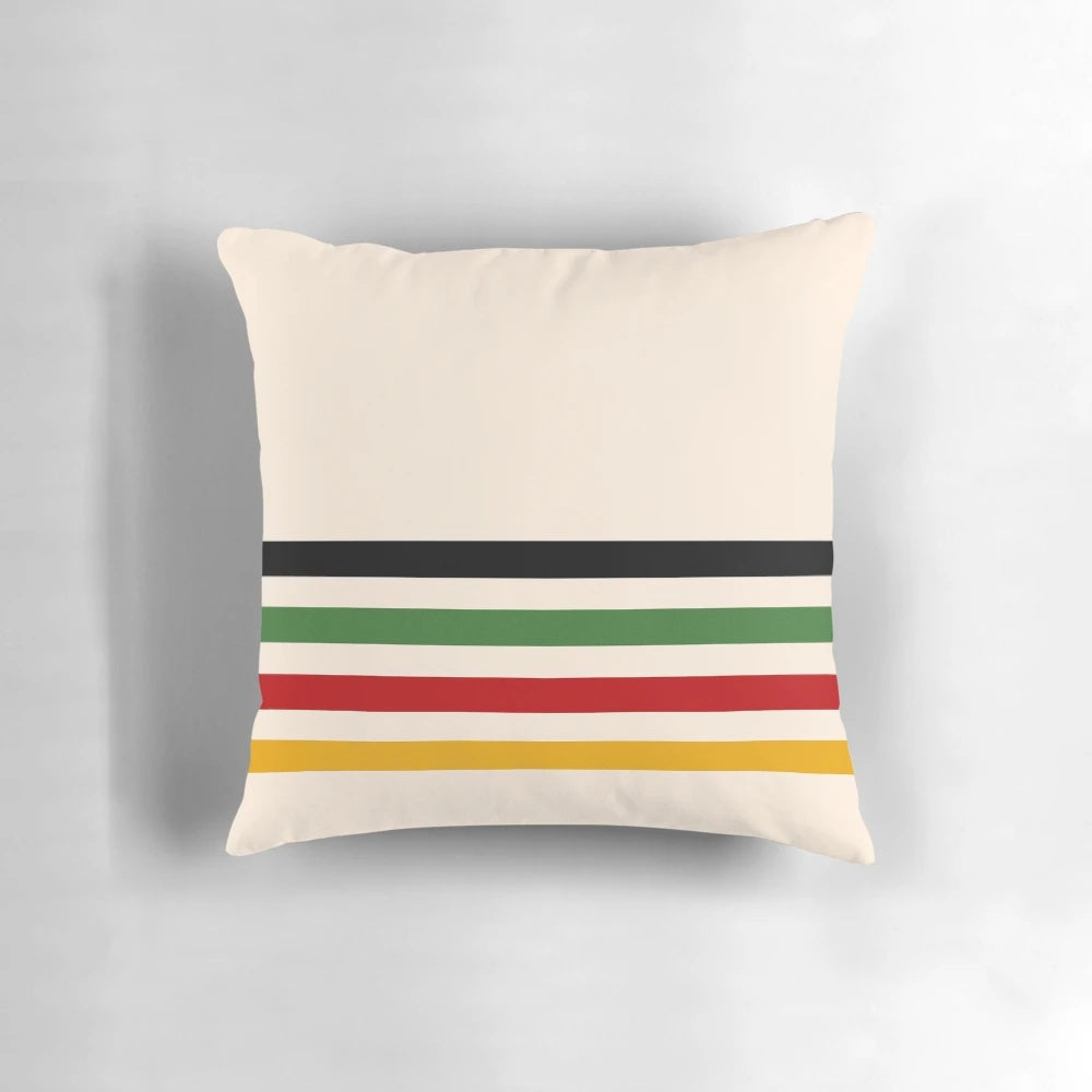 Colorful Hudson Bay-style patterned decorative pillow for home decor