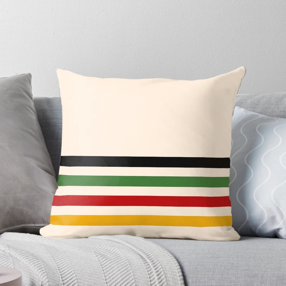 Colorful Hudson Bay-style patterned decorative pillow for home decor