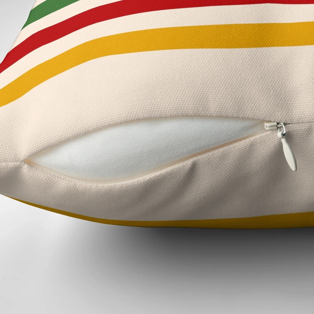 Colorful Hudson Bay-style patterned decorative pillow for home decor