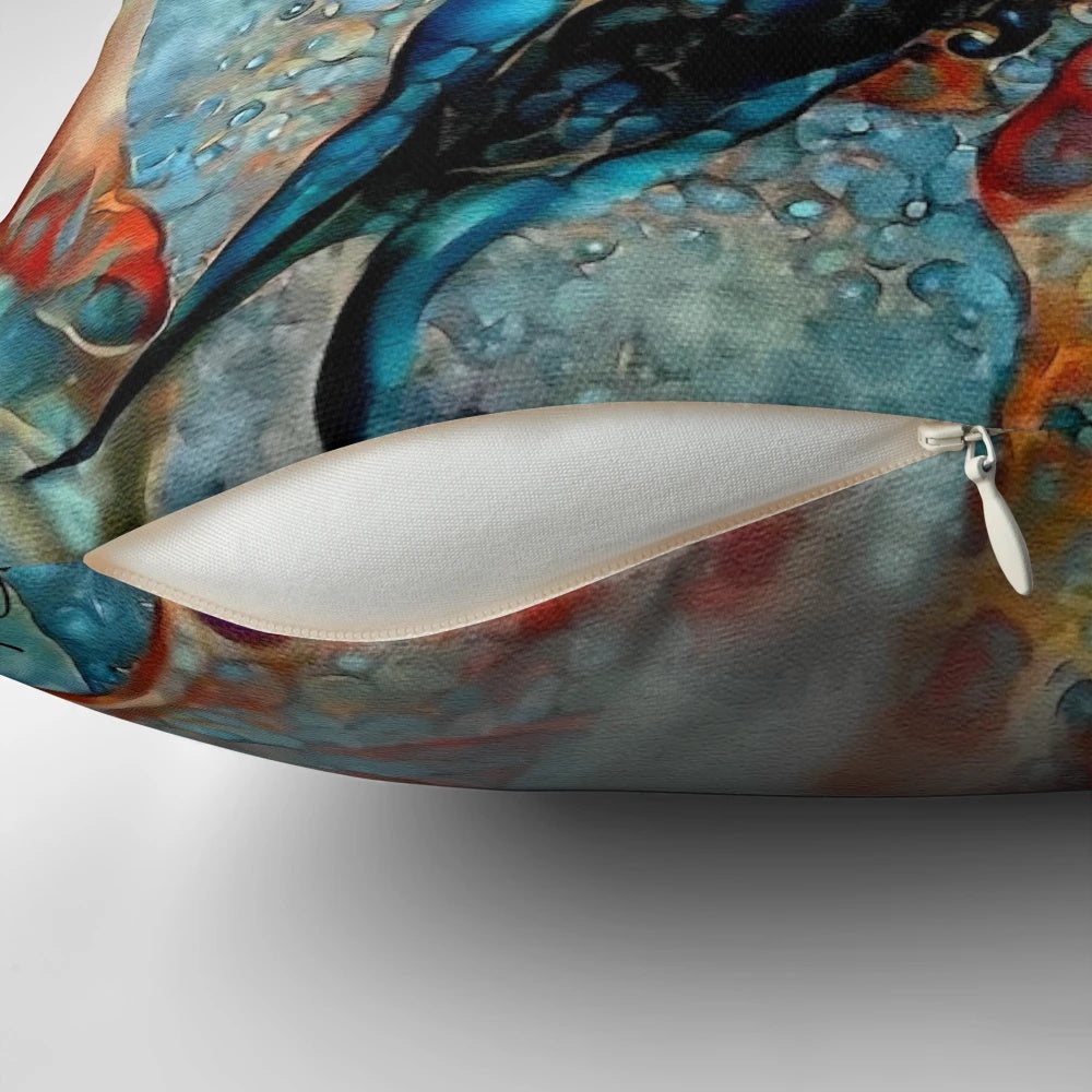 Colorful Pillow featuring a Realistic Hummingbird Painting by Renowned Artist Lea Roche