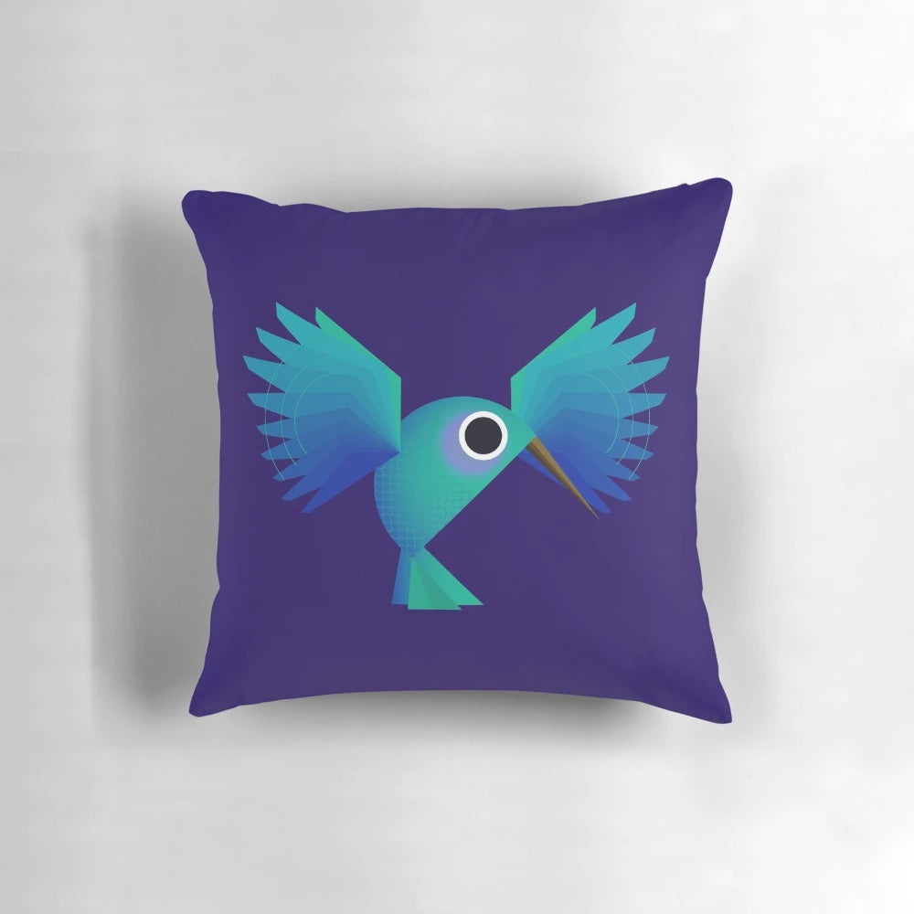 Colorful hummingbird perched on a branch decorative throw pillow
