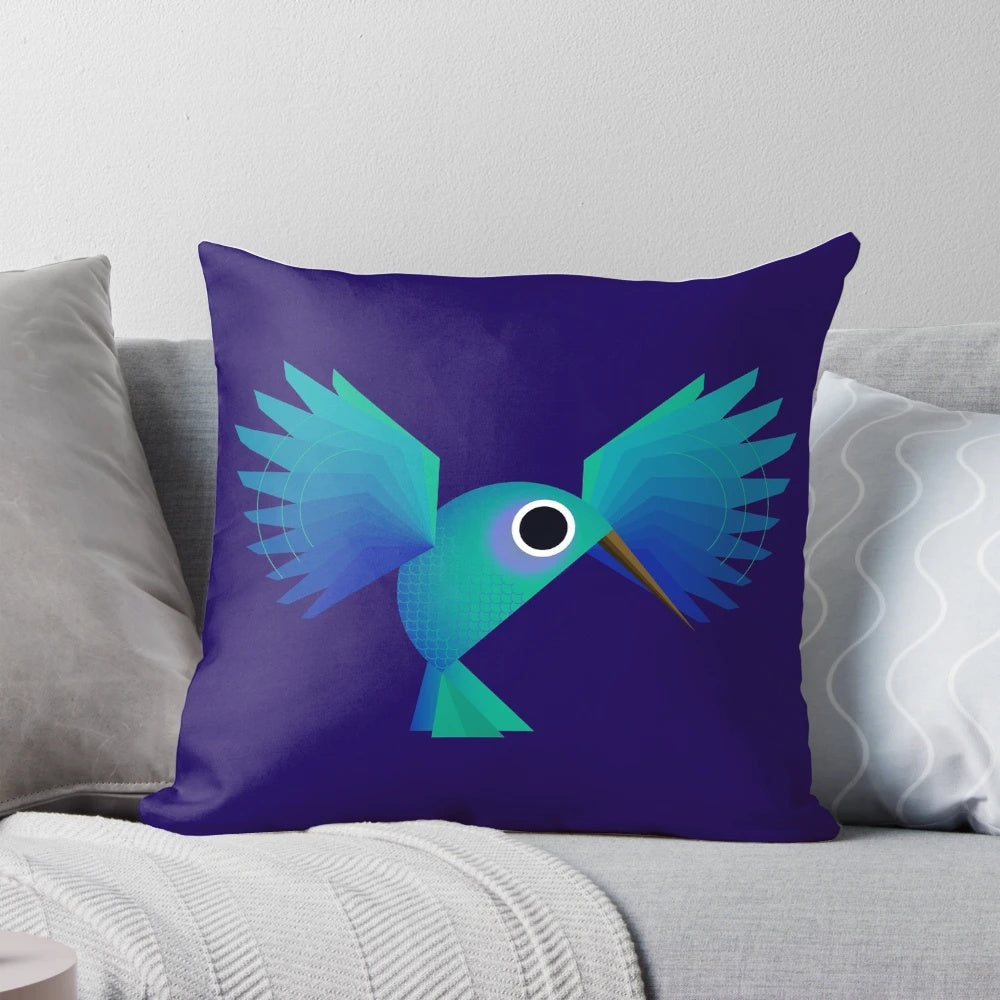 Colorful hummingbird perched on a branch decorative throw pillow