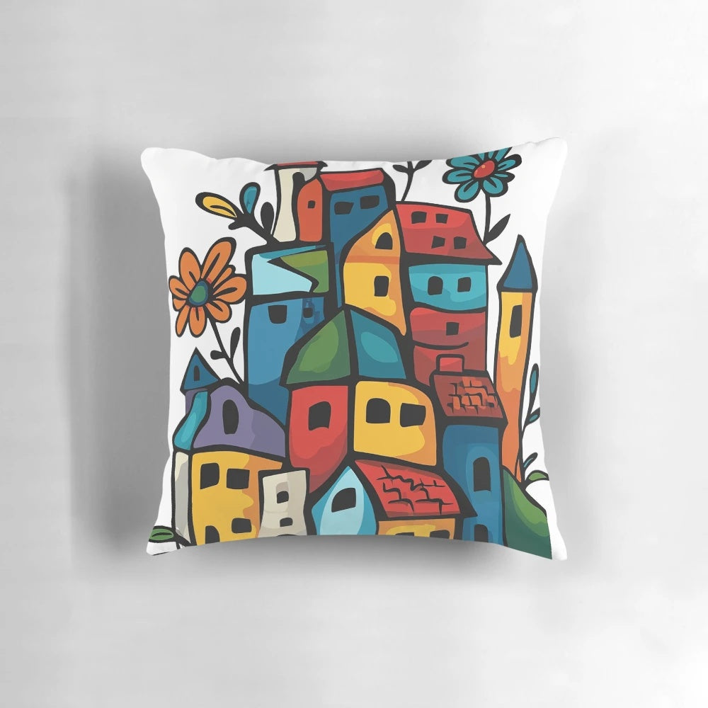Colorful, abstract Pillow with Hundertwasser-style design
