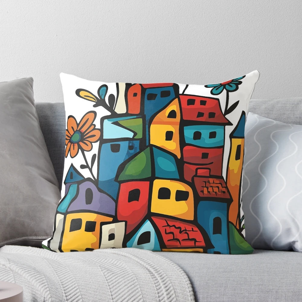 Colorful, abstract Pillow with Hundertwasser-style design