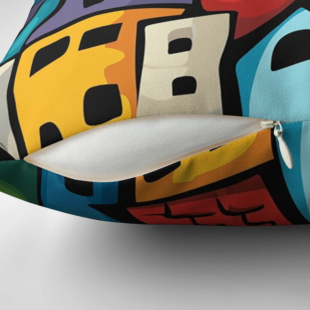 Colorful, abstract Pillow with Hundertwasser-style design