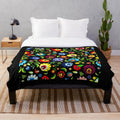 Hungarian folk pattern plush blanket with colorful floral and ethnic Slavic design