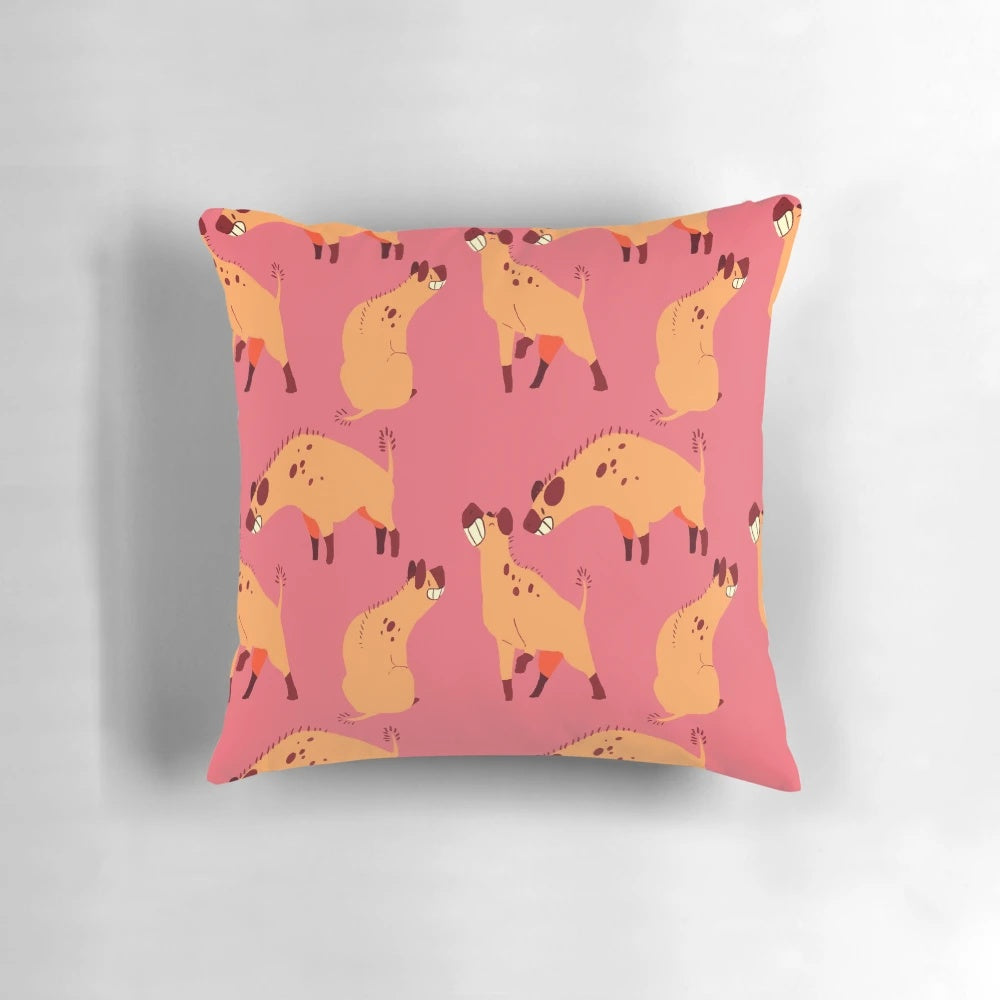 Colorful hyena seamless pattern printed on a plush pillow